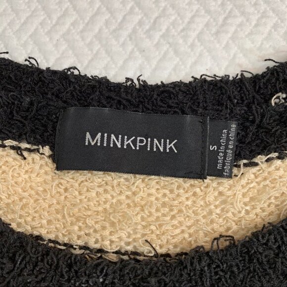 Minkpink Striped Eyelash Beige, Black Round Neck Cropped Sweater Size S - Picture 6 of 8